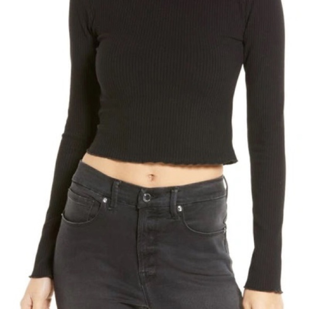 Good American cropped mock neck ribbed top - Picture 2 of 4